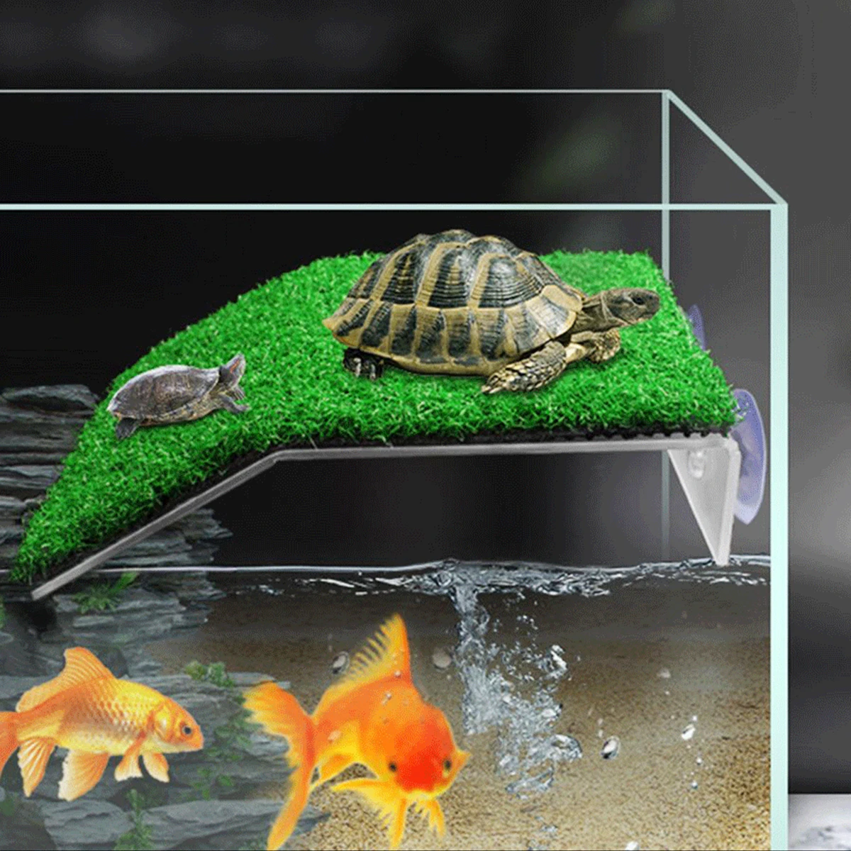 Aquarium Turtle Climbing Platform Fish Tank Simulation Lawn Turtle Resting Terrace Suction Cup Floating Tortoise Ramp Ladder