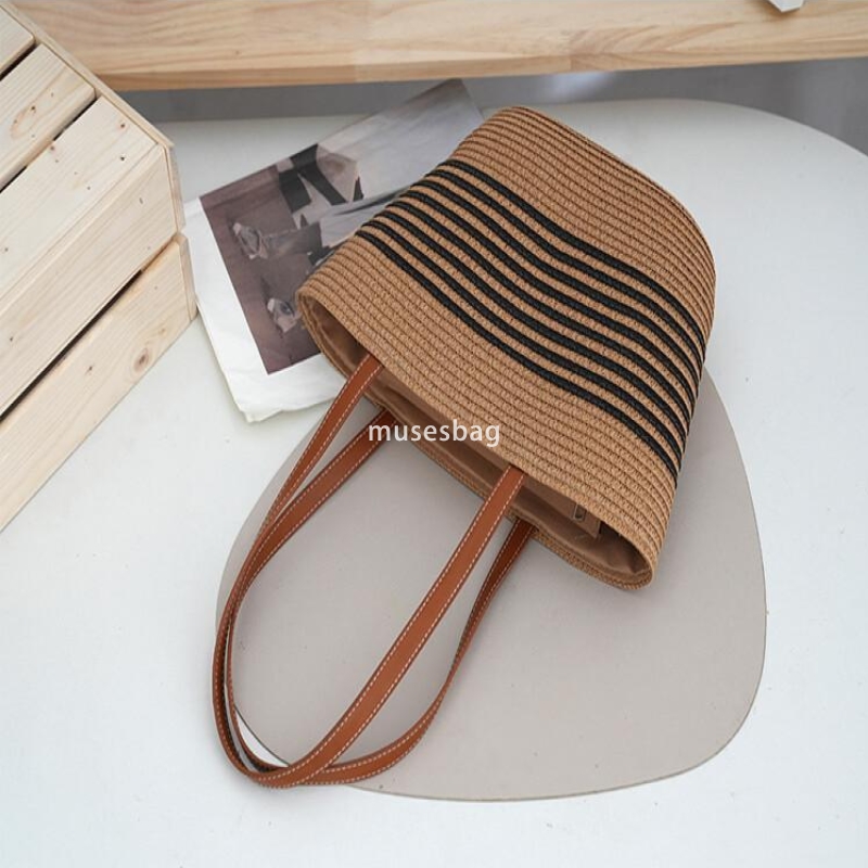 New belt single shoulder woven bag with contrasting stripes simple and fashionable tote bag commuting bag