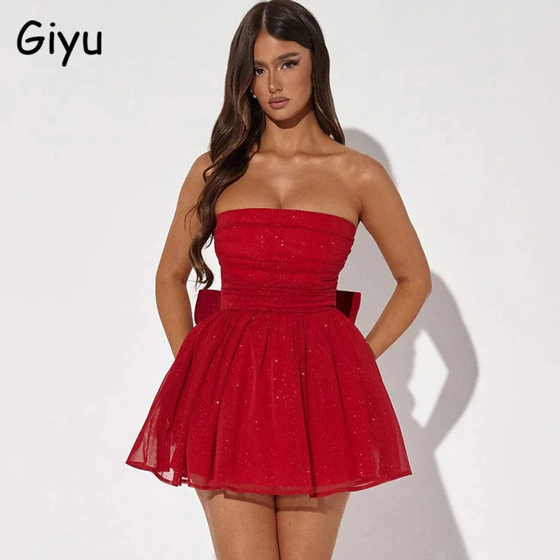 Giyu Sexy Club Prom Party Dresses Women Summer Autumn Glitter Sparkle Bodycon Mini Dress Elegant Backless Birthday Vestidos 240529