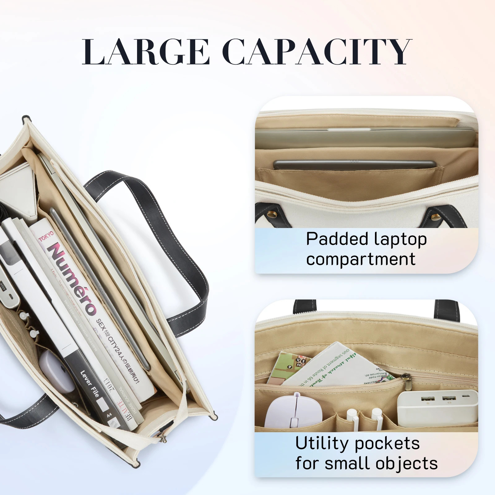 Women Briefcase Tote Bag 15.6 inch Laptop Bag Travel Office College Canvas Handbag Casual Work Business Trip Shoulder Bags 240528