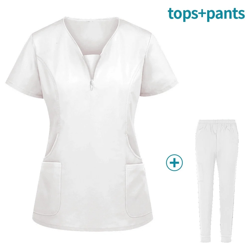 Nurse Beauty Salon Workwear Clinical Scrubs Top Pant Spa Doctor Nursing Tunic Suit Uniforms Woman Scrub Set y240530