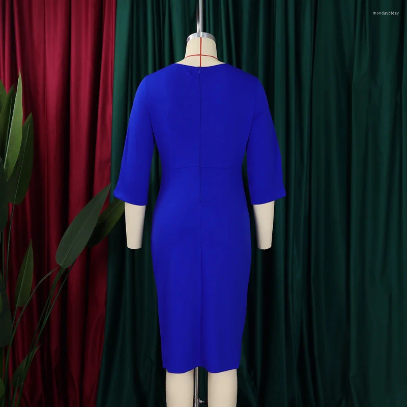 Casual Dresses Elegant Office Women O Neck Half Sleeve Sheath Package Hips Mid Calf Formal Business Work Wear Dress Midi Vestidos Cloth