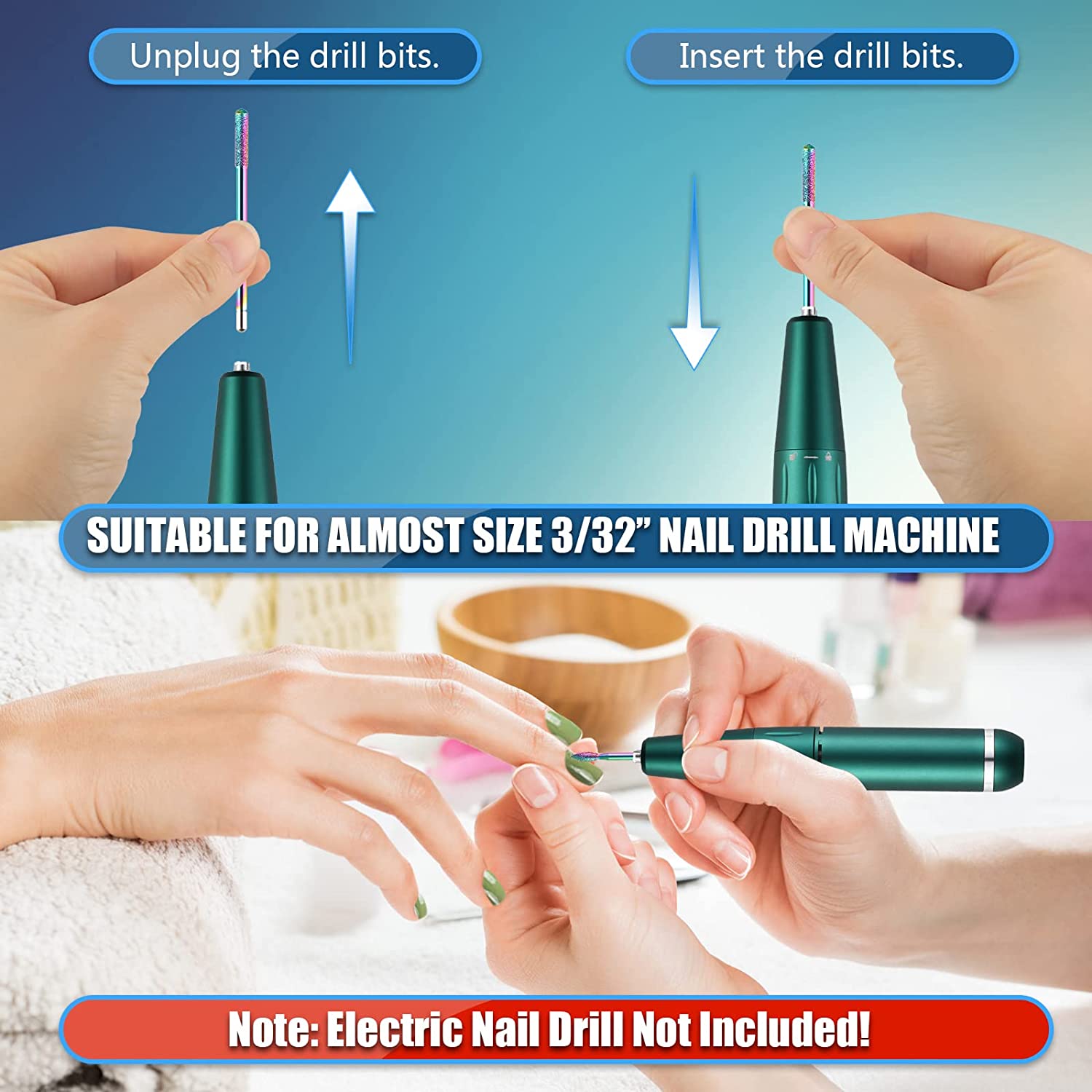 14pcs 3/32'' Professional Rainbow Nail Drill Bits Electric Manicure Nail Rotary File for Acrylic Gel Nails Cuticle Manicure