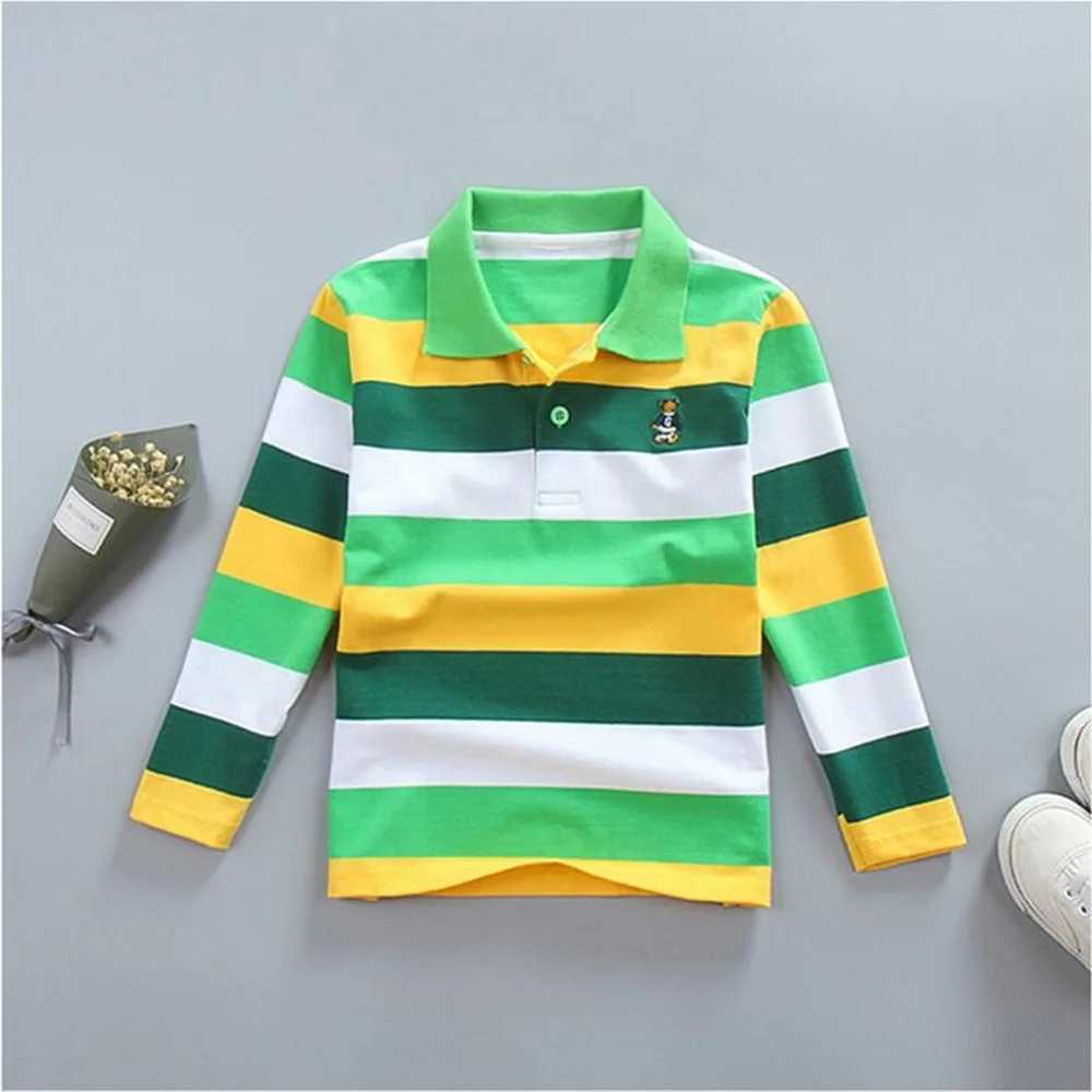 Polos Spring and Autumn Youth Polo Shirt Childrens Cotton Stripe T-shirt 3-14 Year Old Baby Boy Long Seven Piece WX5.297UG2