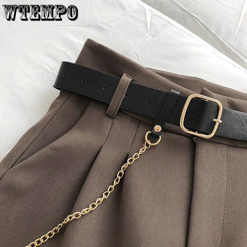 WTEMPO Spring Fall Loose Casual Thin Solid Tailored Short Fashion High Waist Aline Wide Leg Pants with Belt 240523