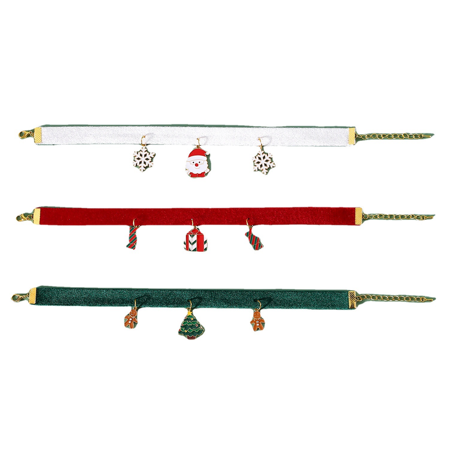 Pet Christmas Velvet Collar Necklace Adjustable Cat Dog Collar Necklace with Alloy Snowflake Candy Christmas Tree Metal Pendant