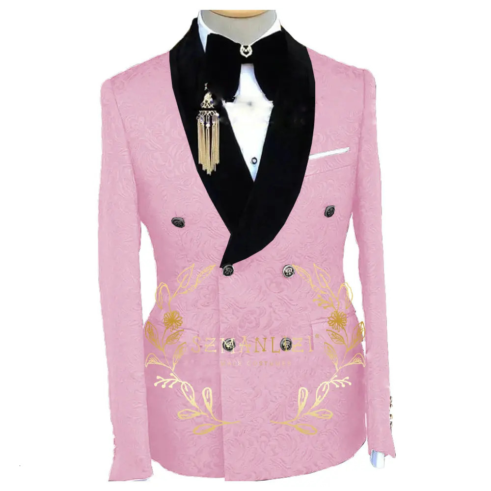 Double Breasted One Piece Black Floral Jacket Men Suit Jacquard Blazer Slim Fit Business Formal Party Evening/Prom Wedding Coat 240518