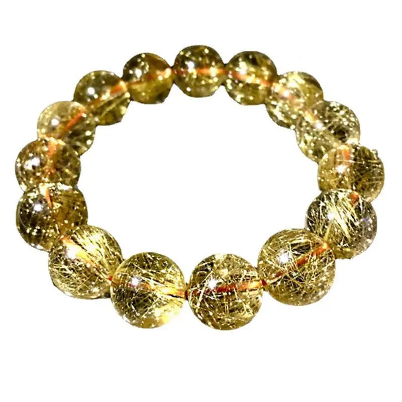 Original Natural Brazil Gold Rutilated Quartz Bracelet Rutile Super Flash Bracelet Girlfriends Gift Girlfriend Gift Ornament 240528