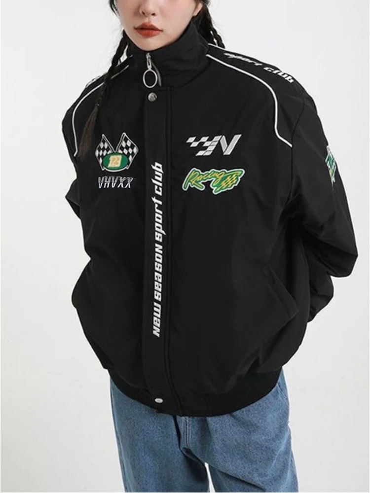 Vintage Baseball Cyber Y2k Basic Jacket Men Racer Jacket Coat Autumn Spring Clothes For Couple Techwear Loose BF Women Outerwear 240528