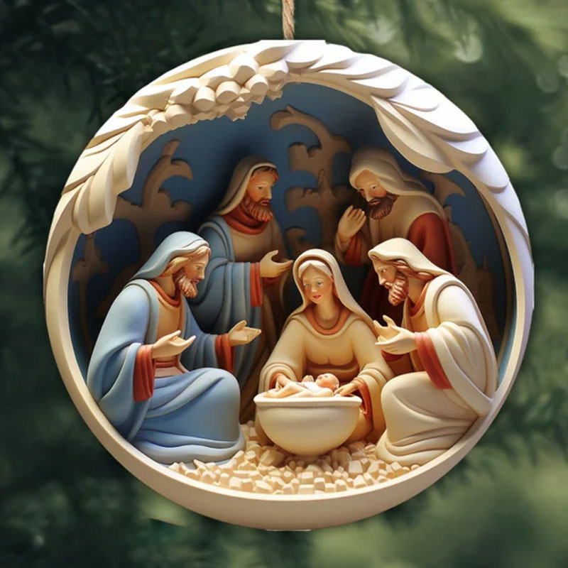 2D Acrylic Nativity Scene Hanging Jesus Christ Nativity Virgin Mary Christmas Tree Car Pendant Catholic Christian Baptism Gifts