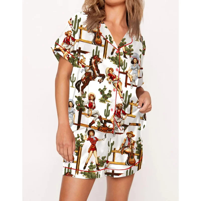 Xingqing 2 Piece Pajama Set y2k Women Wine Bottle Print Lapel Collar Single Breasted Short Sleeve Shirt and Shorts Loungewear 240530