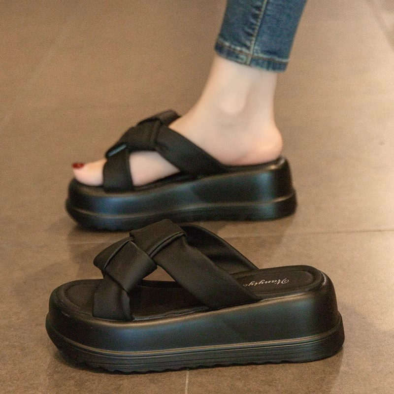 Thick Sole Summer New 2024 Elevated Anti slip Sandals High Grade One word Cool Slippers for Women's Fashion Outwear Lhshoe