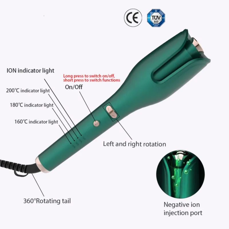 Hair Curler Button Curling Iron Negative ion Ceramic Rotating Wave Magic Hair Roller Spin Wand Hair Styling Tool 240530