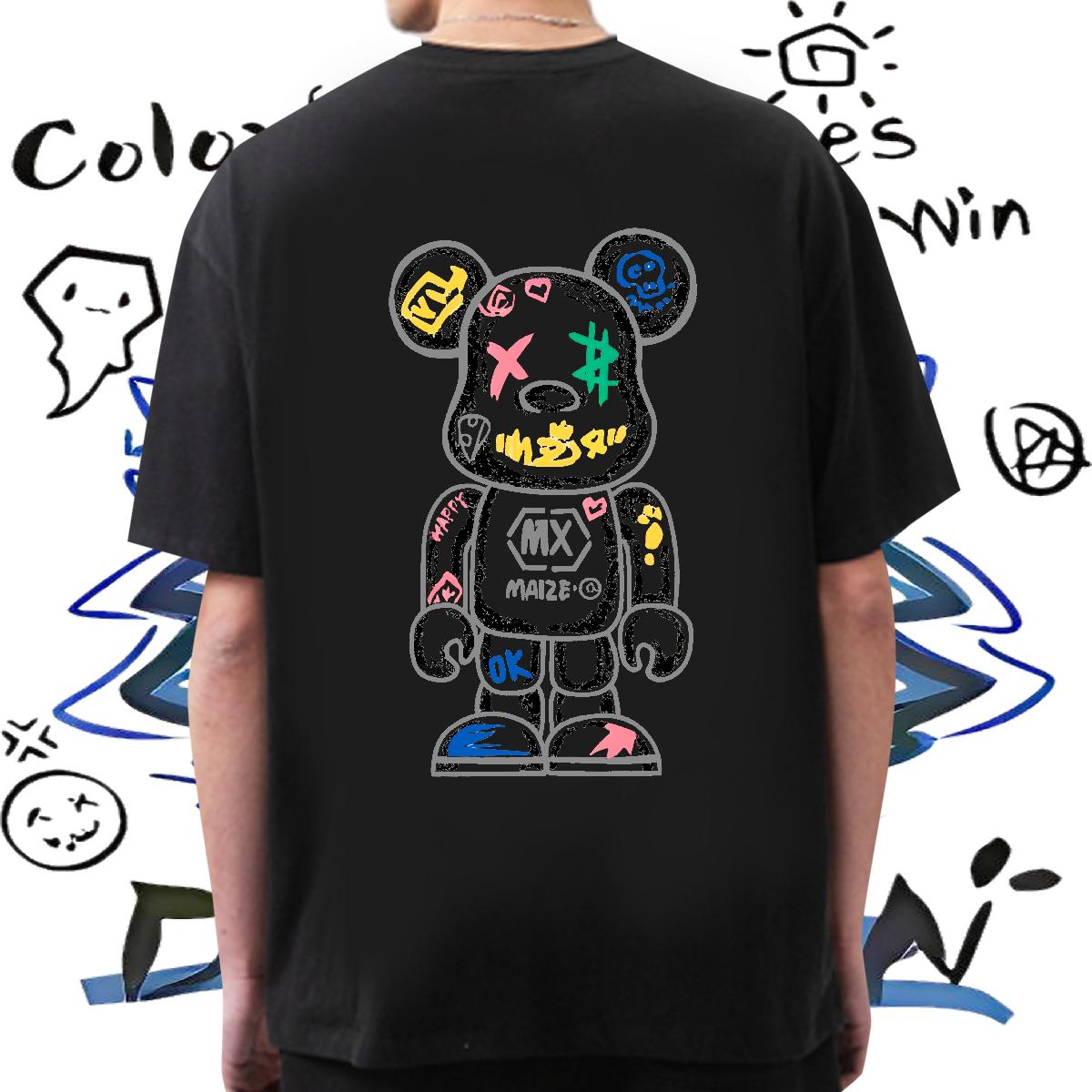 Wholesale T-Shirts Cartoon Print Men Tshirts Sports Casual Cotton O Neck Short Sleeves Unisex Clothes