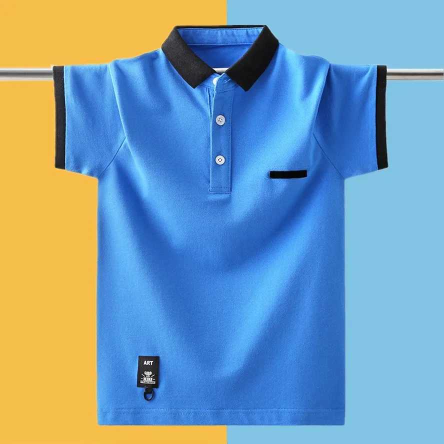 Polos Polos Boys School Uniform Polo Shirt 2024 New Summer Childrens Casual Short Seven Top Youth 4-15 Year Old Childrens Clothing WX5.29