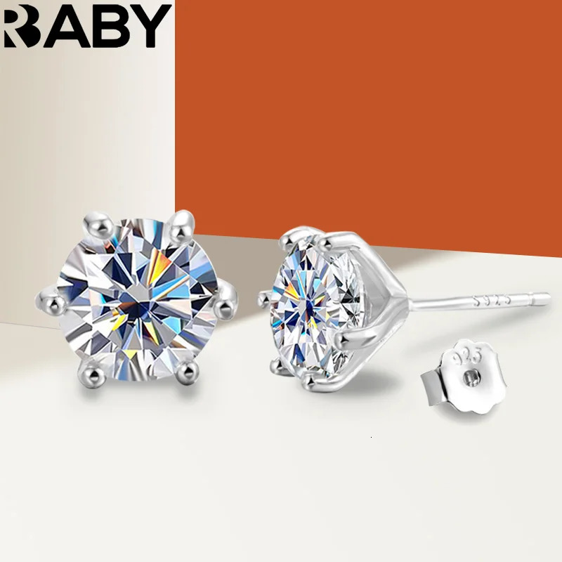 URBABY Stud Earrings 0.3-3 CT White Gold Plated Sterling Silver D VVS1 Lab Diamond Round Ear Studs For Women Jewelry 240530
