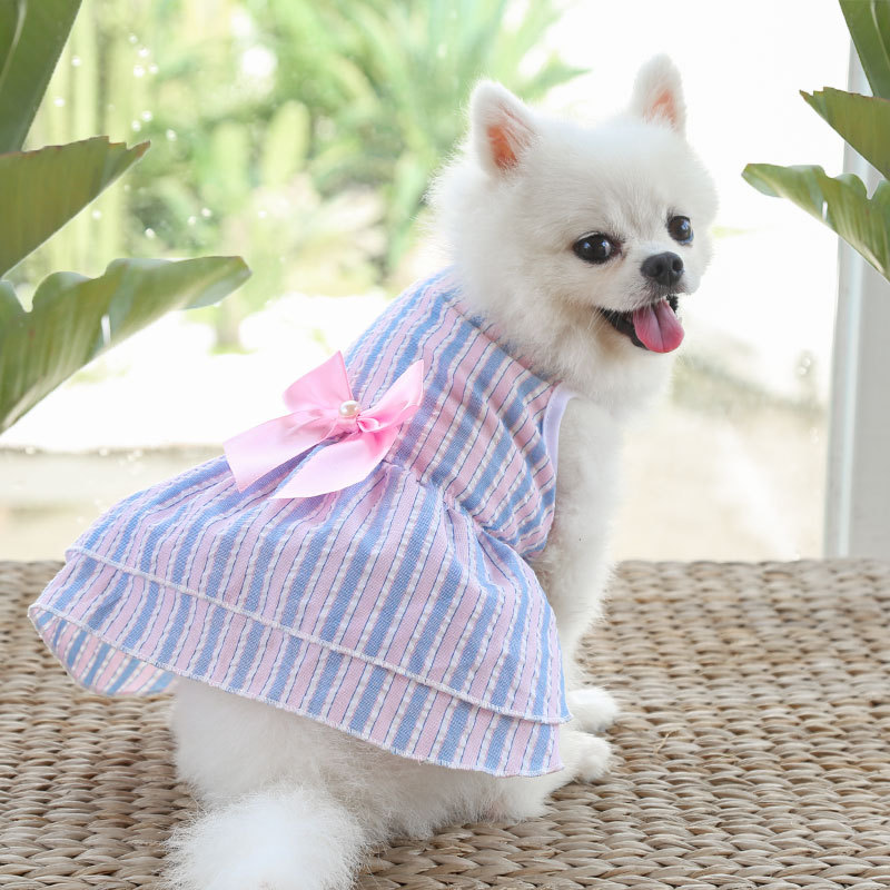Plaid Striped Bow Dress For Small Dog Fashion Party Birthday Puppy Cats Wedding Dress Summer Cute Costume Clothes Pet Supplies