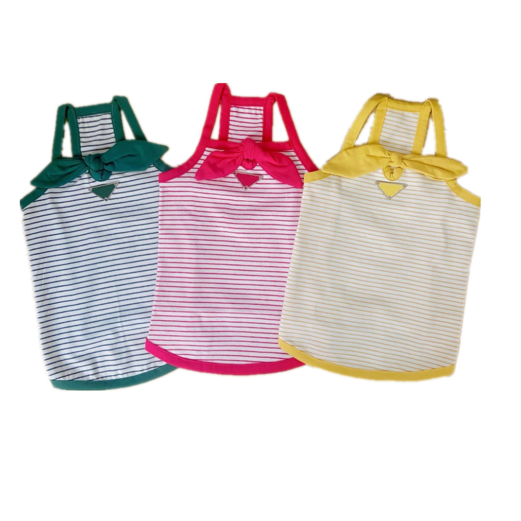 Designer Pet Strap Red Green Yellow Stripe INS Summer Breathable Classic Decorative Clothing corgi Dog Cat Sweet Vest Dress XS-XXL