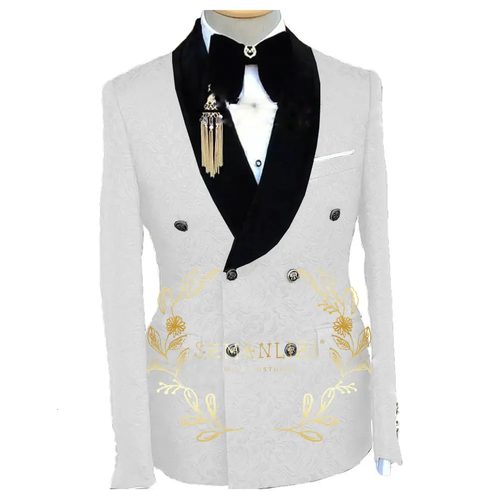 Double Breasted One Piece Black Floral Jacket Men Suit Jacquard Blazer Slim Fit Business Formal Party Evening/Prom Wedding Coat 240518
