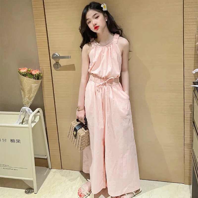 Summer Teen Girls Clothing Sets Children Fashion Princess Tops Wide Leg Pants 2Pcs Outfits Kids Tracksuit 5 6 8 10 12 14 Years 240530