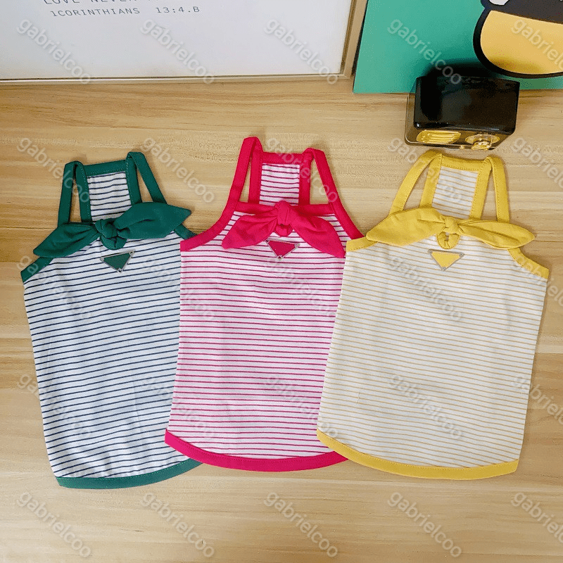 Designer Pet Strap Red Green Yellow Stripe INS Summer Breathable Classic Decorative Clothing corgi Dog Cat Sweet Vest Dress XS-XXL
