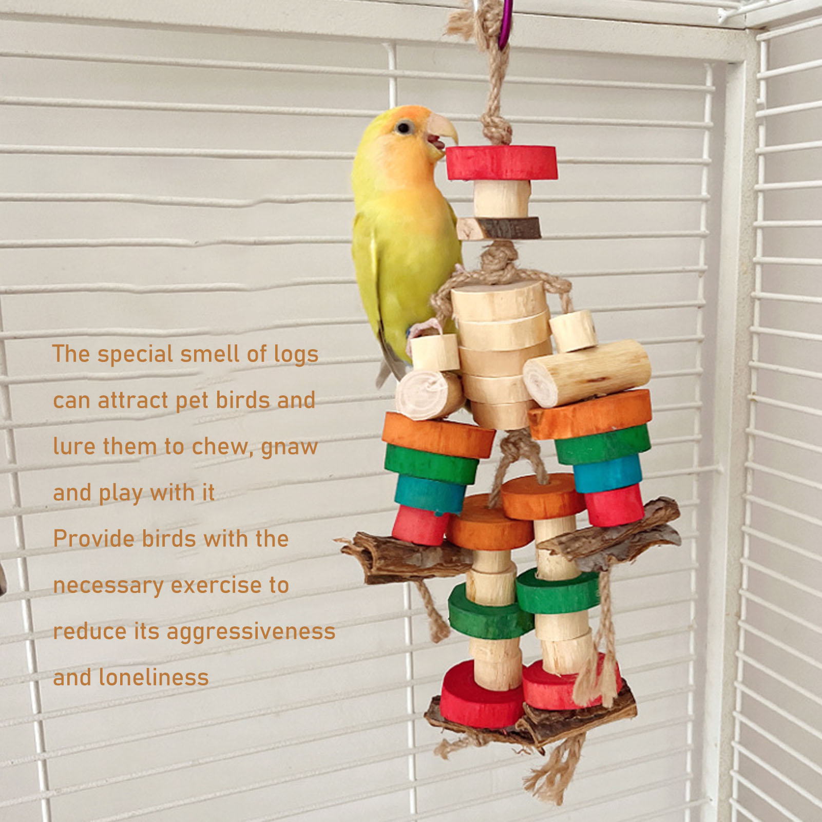 Parrot Chew Toys Bite Resistant Hanging Wood Block Bird Cage Toys Parrot Chewing Toy For Parrots And Birds