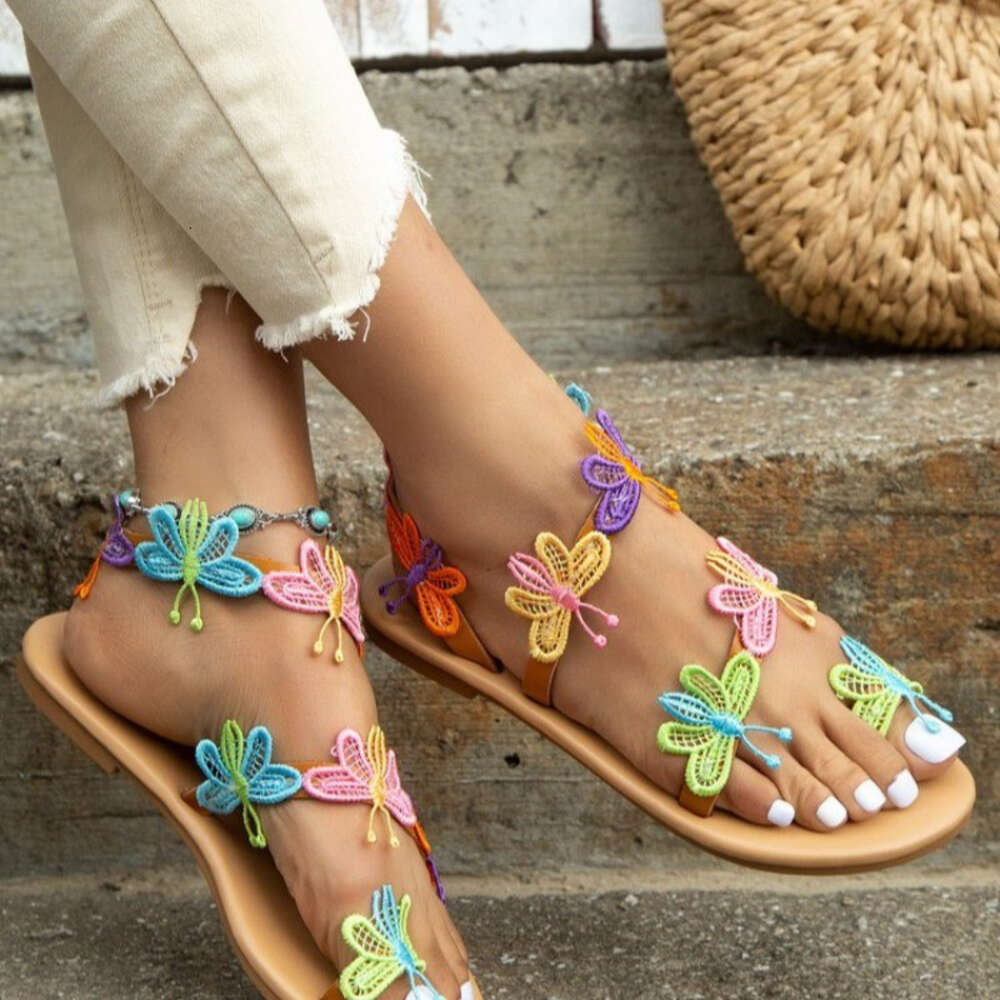 Summer New Flat Colorful Butterfly Decorated Beach Sandals Outdoor Women's Shoes For Women