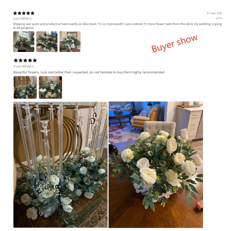 White Rose Green Willow Leaves Artificial Flower Ball Road Lead Floor Floral Wedding Welcome Sign Decor Hang Flowers Party Props