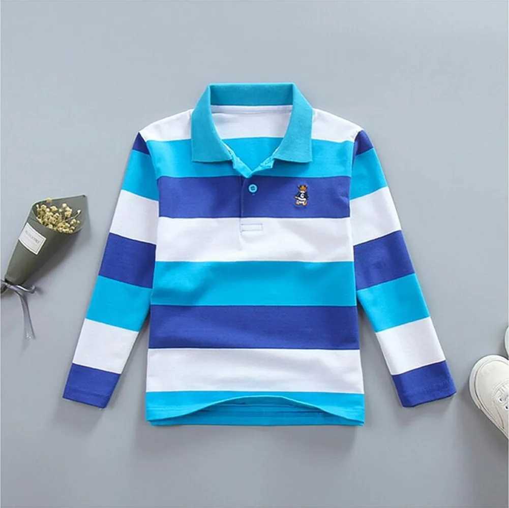 Polos Spring and Autumn Youth Polo Shirt Childrens Cotton Stripe T-shirt 3-14 Year Old Baby Boy Long Seven Piece WX5.297UG2
