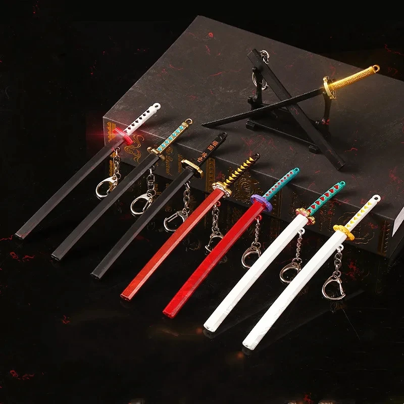 15CM Roronoa Zoro Samurai Swords Mini Toy Samurai Knife Key Chain Scabbard Katana Sabre Buckle Toolholder Key Ring For Unisex