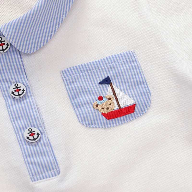 Polos Polos Family children wearing summer new childrens bear sailboat broidery polo shirt short seven piece T-shirt top boys 1-7Y WX5.29
