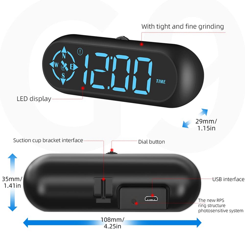 Car HUD Head Up Display With Speed MPH, Compass Driving Direction, Fatigue Driving Reminder
