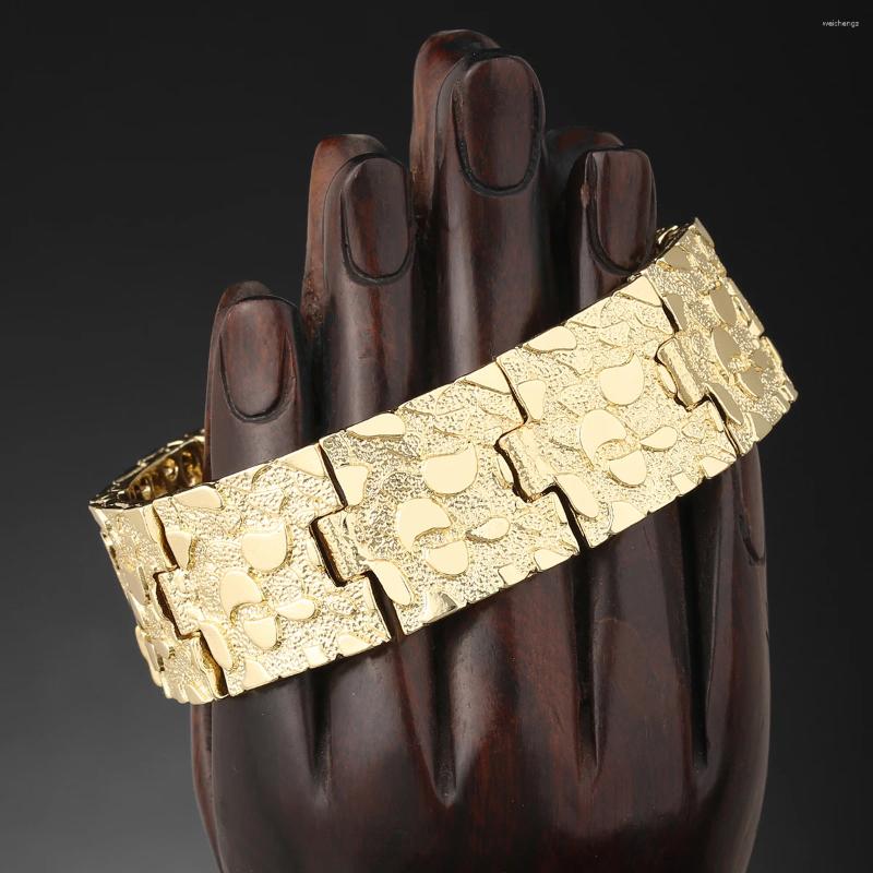 Bangle Wholesale Price Hip Hop Jewelry 22CM Mens Watchband Bracelet Gold Color Chunky Nugget Textured Link