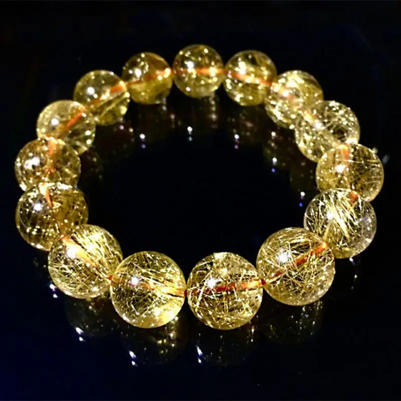 Original Natural Brazil Gold Rutilated Quartz Bracelet Rutile Super Flash Bracelet Girlfriends Gift Girlfriend Gift Ornament 240528