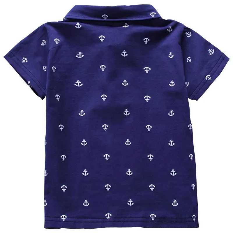 Polos Polos 2024 Summer New Baby Boys Fashion Breathable Print Short Seven Flip Collar Cotton Shirt Top Direct Shipping WX5.29