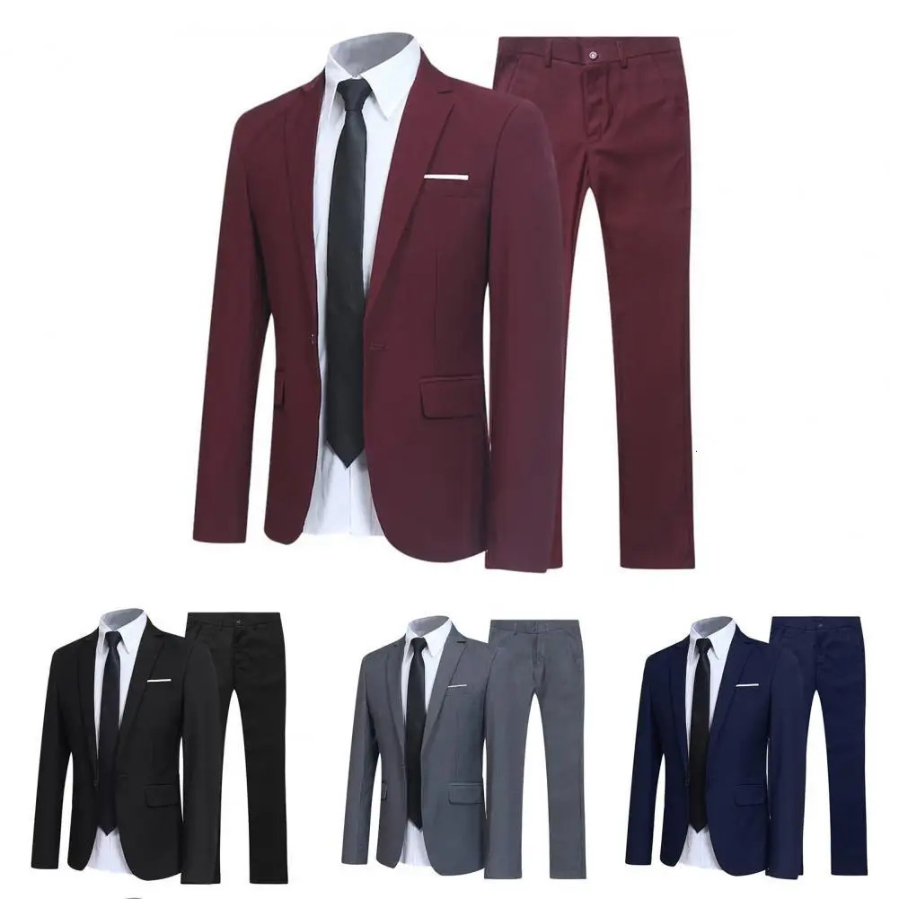 Mens Suit Groomsmen Regular Fit-Tuxedo JacketTrousers Men Suit Set Lapel Formal Stylish Buttons Pockets Blazer Dating Blazer 240518