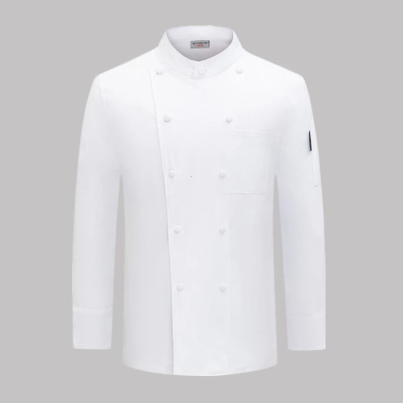 White chef jacket long sleeve coat Tshirt el uniform restaurant Bakery Breathable Cooking clothes 240530