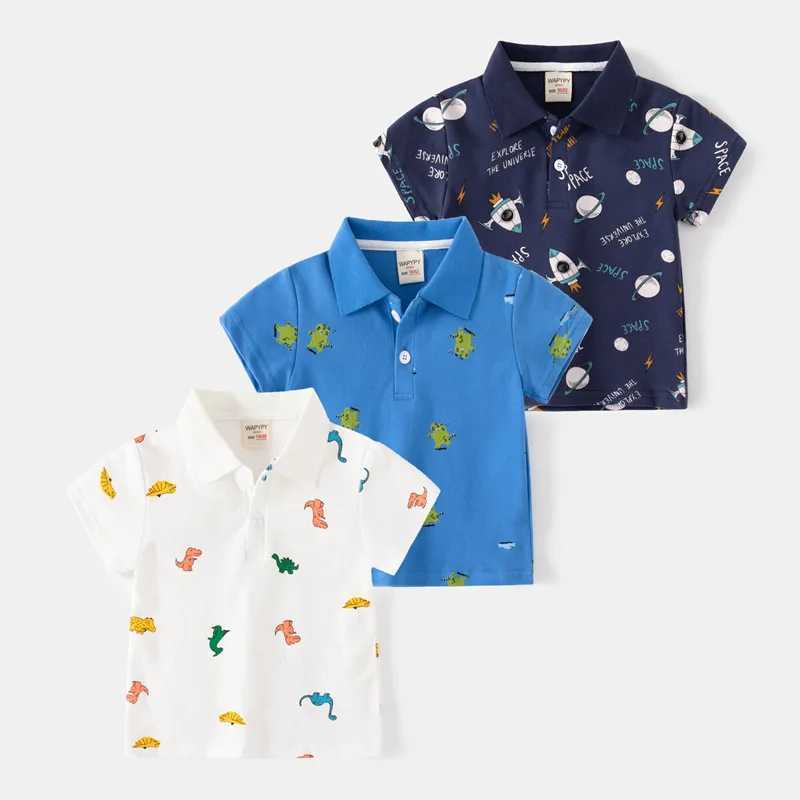 Polos Polos Baby Boys Summer Polo Shirt Childrens Clothing Polo Collar Cartoon T-shirt Boys Shorts Seven Piece Top Cotton Breathable WX5.29