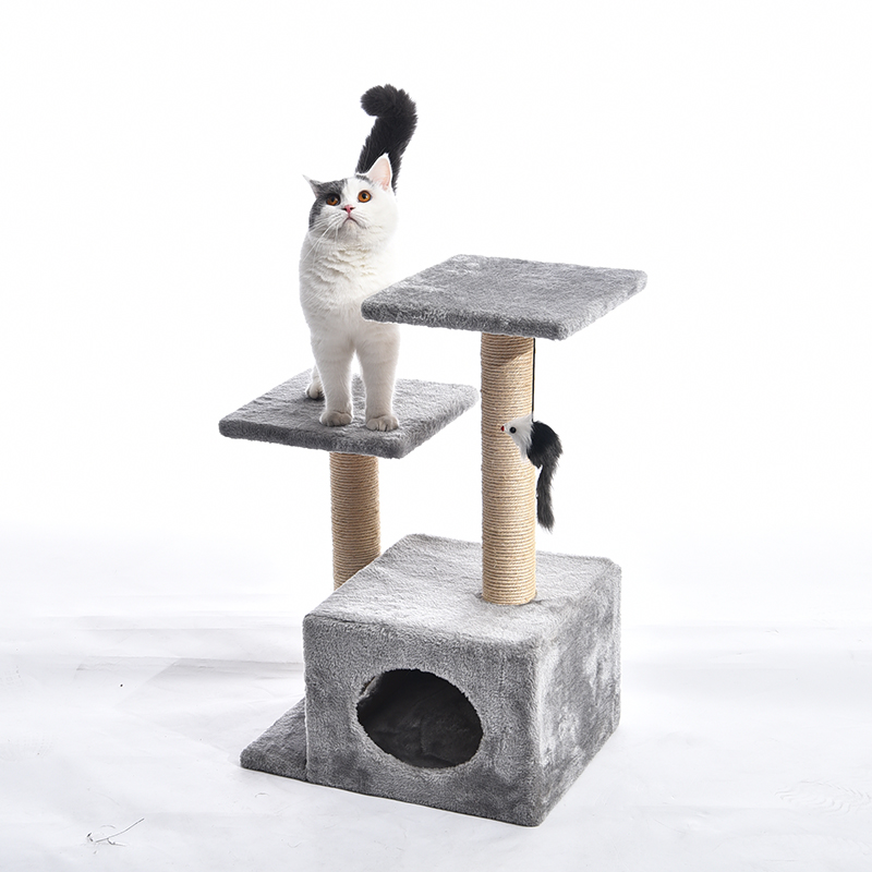 High Quality Modern Wood Sisal Cat Scratcher Tree With Toy Mouse Cat Tower Condo Furniture