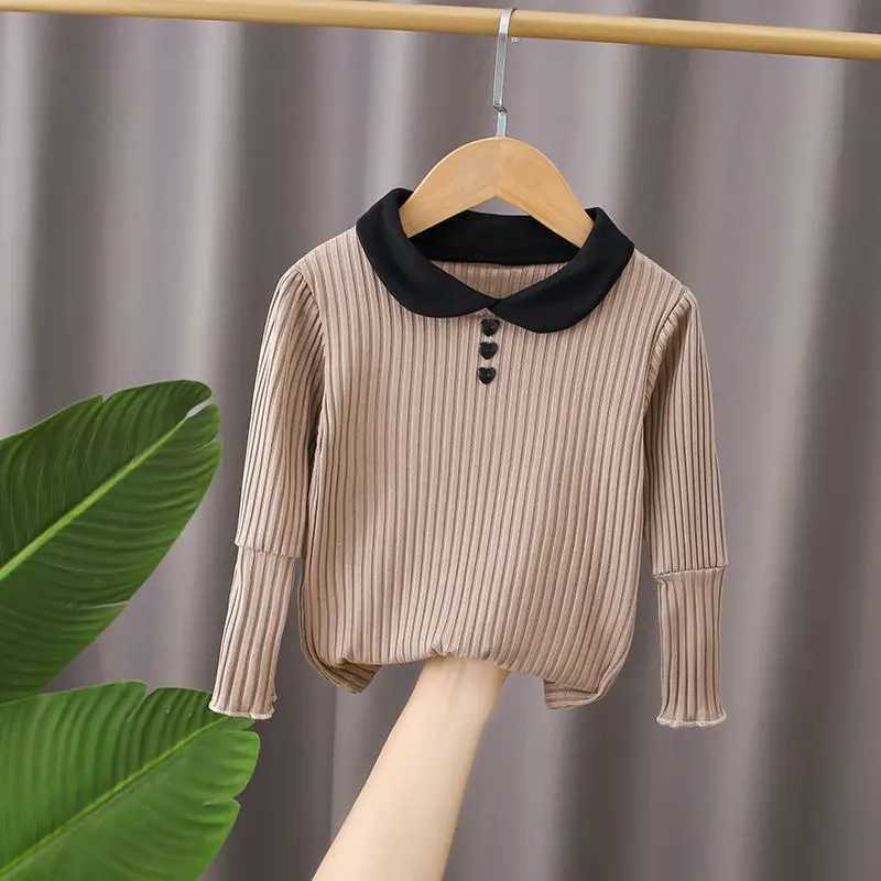 Polos Polos Childrens and Girls Cute Polo Shirt Peter Pan Colorful Heart Button Top 2023 New Childrens Spring and Autumn Clothing White Khaki Shirt WX