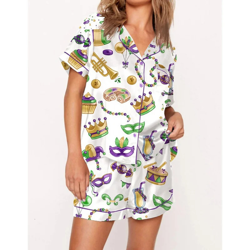 Xingqing 2 Piece Pajama Set y2k Women Wine Bottle Print Lapel Collar Single Breasted Short Sleeve Shirt and Shorts Loungewear 240530