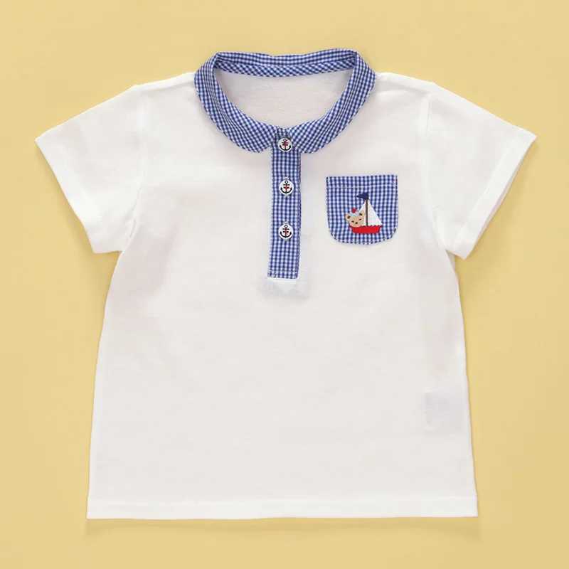 Polos Polos Family children wearing summer new childrens bear sailboat broidery polo shirt short seven piece T-shirt top boys 1-7Y WX5.29