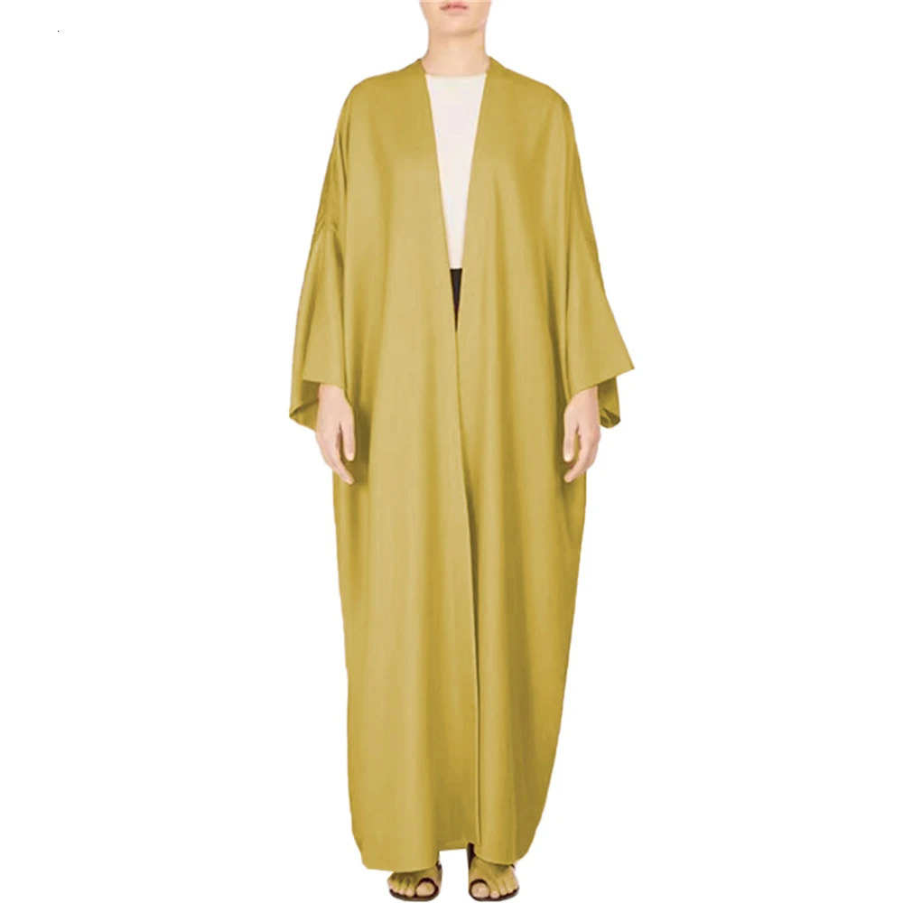 Elegant Bright Satin Batwing Sleeve Cardigan Robe Modest Muslim Dubai Plus Size Kimono Open Abaya Dress Corban Eid Ramadan Woman 240529