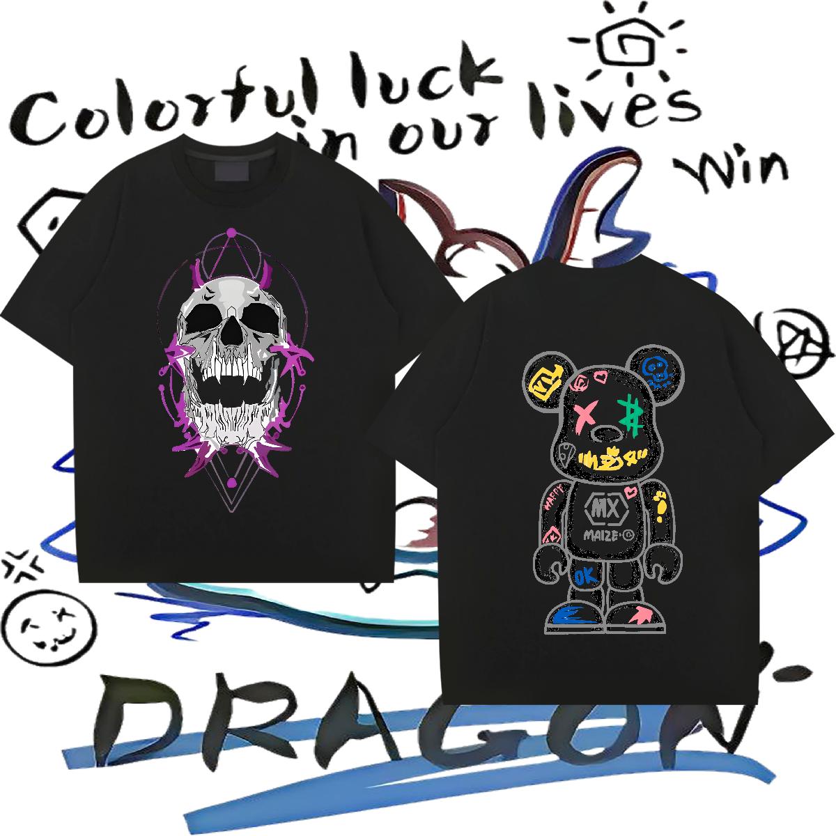 Wholesale T-Shirts Cartoon Print Men Tshirts Sports Casual Cotton O Neck Short Sleeves Unisex Clothes