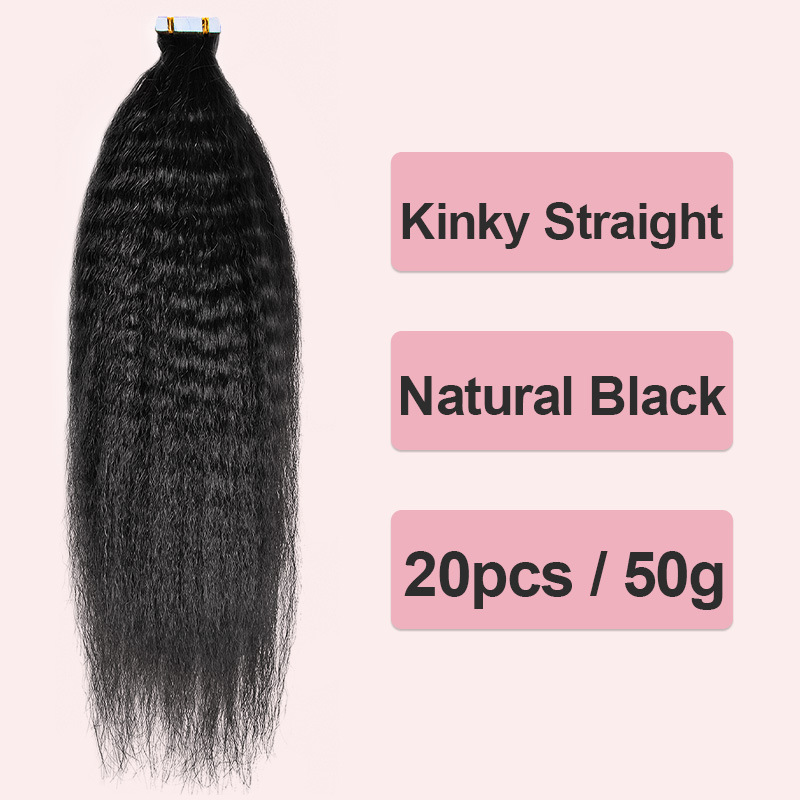 Tape In Kinky Straight Human Hair Extensions Brazilian Hair Adhesive Extensions Skin Weft Black Brown 100% Real Human Hair for Women 20pcs/lot
