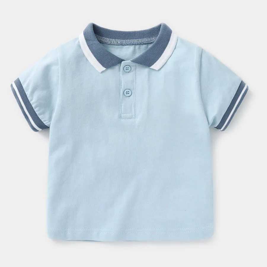 Polos Polos Boys polo shirt short seven piece childrens shirt boys collar top T-shirt fashionable stripes toddler and baby shirt childrens clothing WX