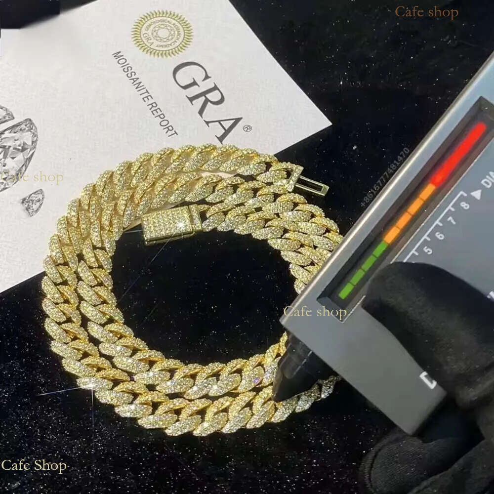 15mm Designer Fashion Zirconia Full Dias No Moissanite Cuban k Chain Hip Hop Fine Jewelry Necklace Sterg Sier Fully Men For Women
