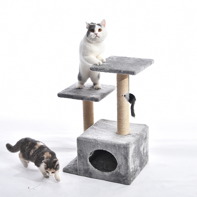 High Quality Modern Wood Sisal Cat Scratcher Tree With Toy Mouse Cat Tower Condo Furniture