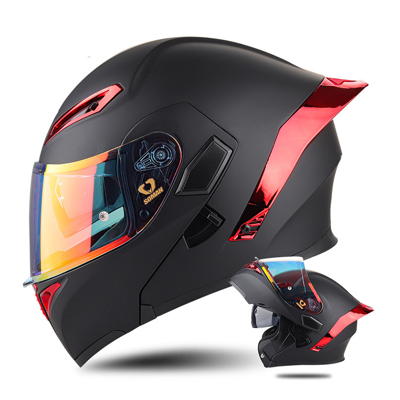 DOT Approved Men's Motorcycle Helmet Full Face Helmet with Double Visor Flip Up Motocross Helmet Four Seasons Universal