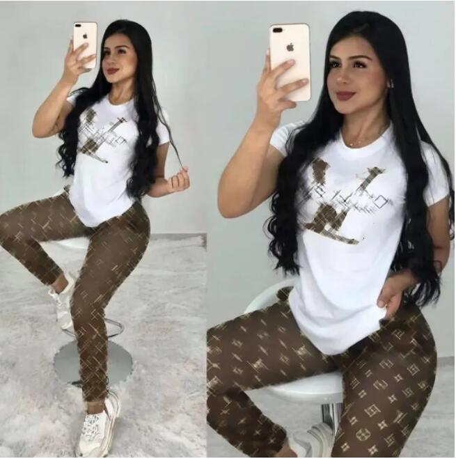 Designer Women's Tracksuits New Brand Fashion Casual Letter Printing Short sleeved Top Long Pants Women's Two Piece Set